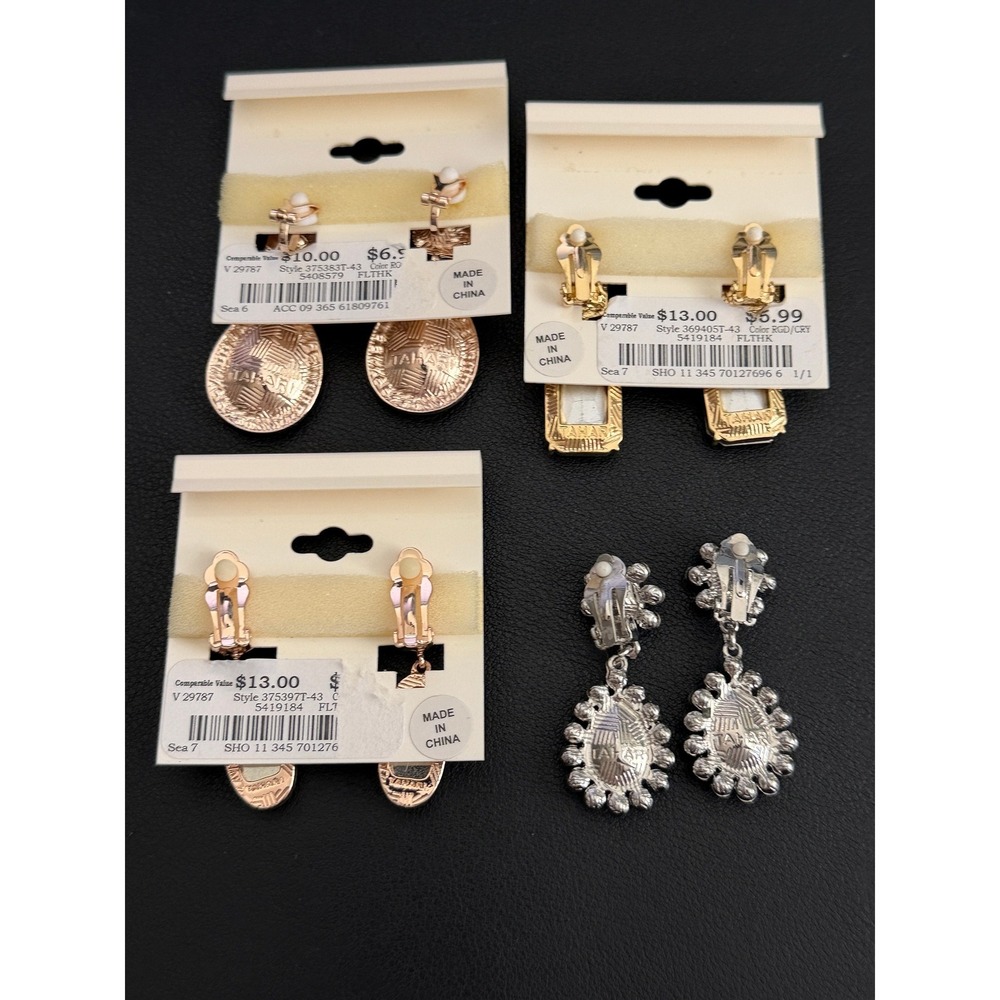 Tahari Earrings Lot of 4 Pair Clip Ons Rhinestone Drop Dangle Red Blue Yellow - Picture 8 of 9